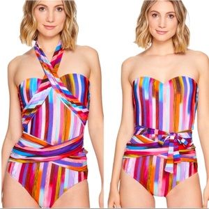 Athena •L• Colorful Striped One Piece Convertible Strap Swimsuit